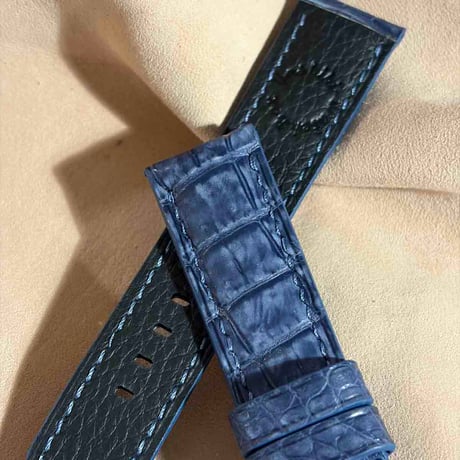 cro-2032 ヌバック クロコダイル  腕時計ベルト ブルー (ラグ幅22 mm - バックル幅20 mm)