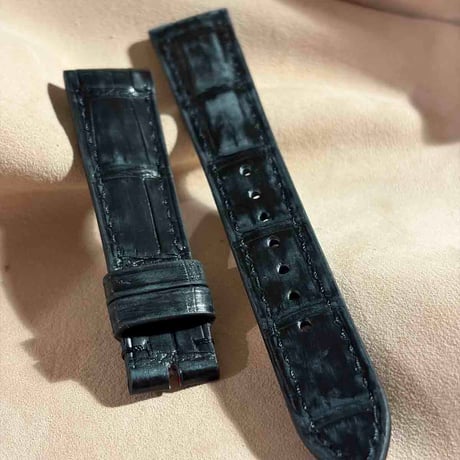 cro-2036 ヌバック クロコダイル  腕時計ベルト ブラック (ラグ幅19 mm - バックル幅16 mm)