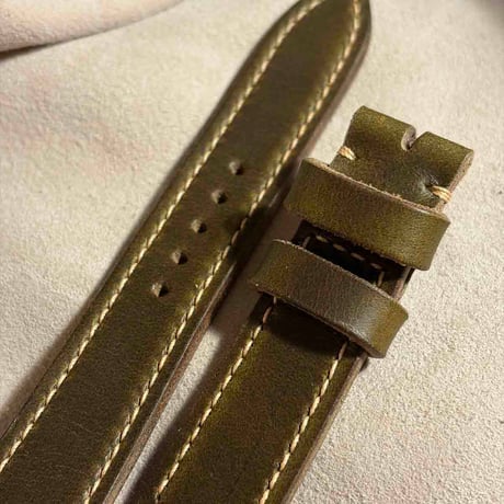 hor-264  HORWEEN クロムエクセルレザー / オリーブ 腕時計ベルト (ラグ20mm - バックル幅18mm)