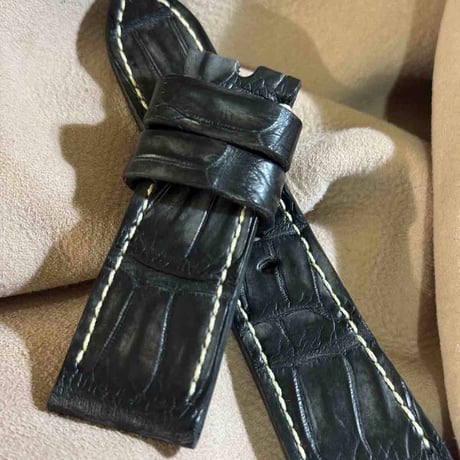 exh-45 墨染めクロコダイル 腕時計ベルト  (ラグ幅26mm - バックル幅22mm)