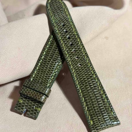 liz-298  リザード レザー 腕時計 ベルト オリーブグリーン (ラグ幅21 mm - バックル幅18 mm)
