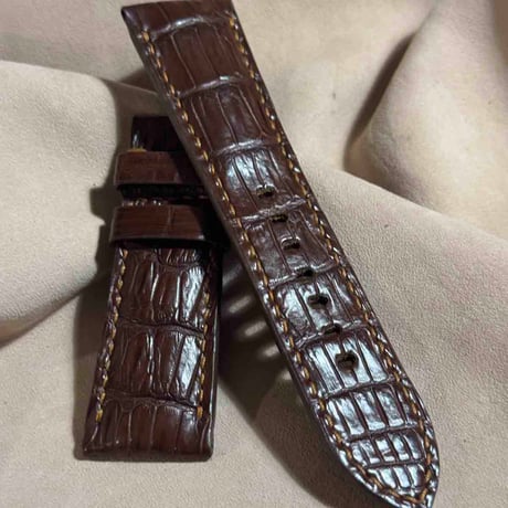 cro-1835  クロコダイル  レザー 腕時計 ベルト ブラウン  (ラグ幅26 mm - バックル幅22 mm)