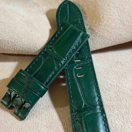cro-1901  クロコダイル  腕時計 ベルト グリーン  (ラグ幅24 mm - バックル幅22 mm)