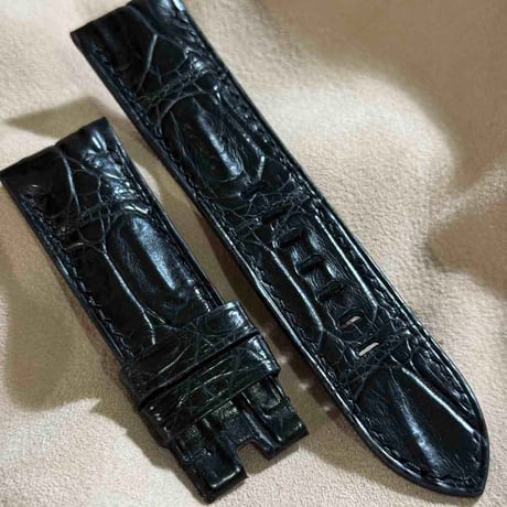 cro-1869  クロコダイル  腕時計 ベルト ブラック  (ラグ幅24 mm - バックル幅22 mm)