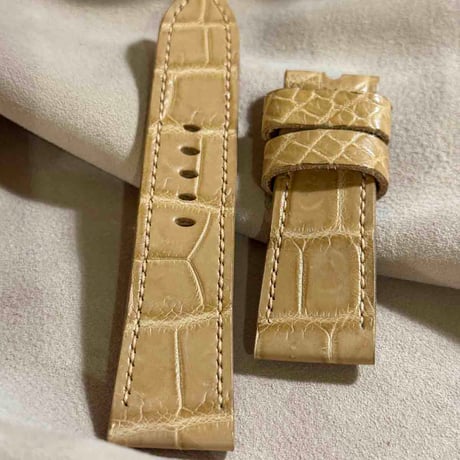 exh-14 ヌメ革クロコダイル x ホーウィンレザー 腕時計ベルト ナチュラル (ラグ幅24mm - バックル幅22mm)