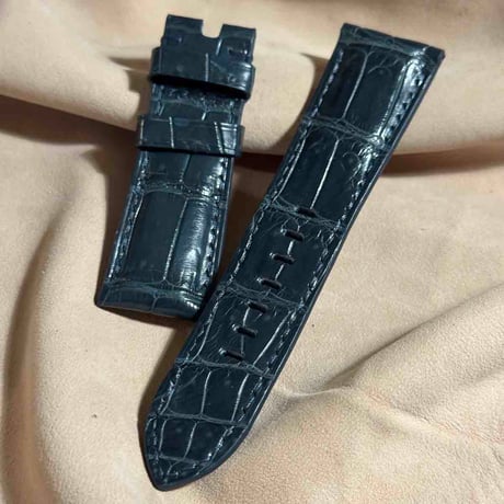 cro-1824  クロコダイル  レザー 腕時計 ベルト ブルーグレー  (ラグ幅26 mm - バックル幅22 mm)