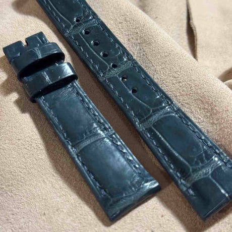 cro-1808  クロコダイル  レザー 腕時計 ベルト ブルーグレー  (ラグ幅19 mm - バックル幅16 mm)