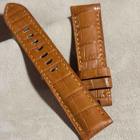 cro-1827  クロコダイル  レザー 腕時計 ベルト ライトブラウン  (ラグ幅22 mm - バックル幅20 mm)