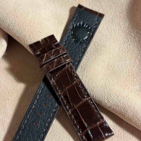 cro-1994  クロコダイル（グロス仕上げ）  腕時計 ベルト ダークブラウン (ラグ幅20 mm - バックル幅 18 mm)