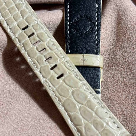 cro-1622 クロコダイル レザー 腕時計 ベルト クリーム (ラグ幅26 mm - バックル幅22 mm)