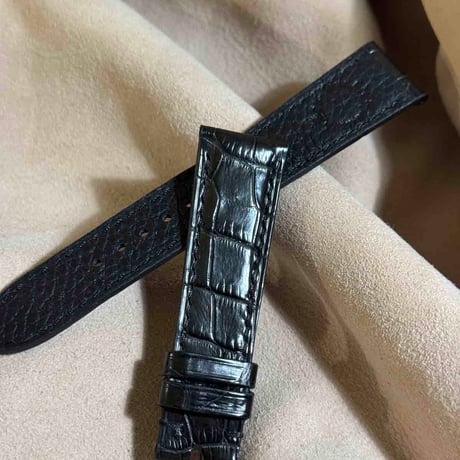 cro-1945  クロコダイル   腕時計 ベルト  ブラック  (ラグ幅21 mm - バックル幅18 mm)