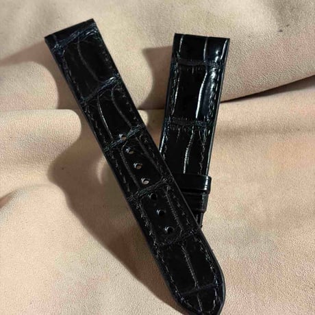 cro-2010  クロコダイル  腕時計ベルト ブラック (ラグ幅20 mm - バックル幅18 mm)