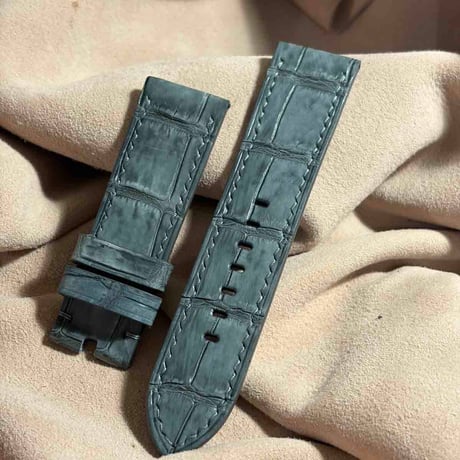 cro-2080  ヌバック クロコダイル  腕時計ベルト グレー　(ラグ幅24 mm - バックル幅22 mm)