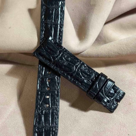 cro-1806  クロコダイル レザー 腕時計 ベルト ブラック  (ラグ幅20 mm - バックル幅18 mm)