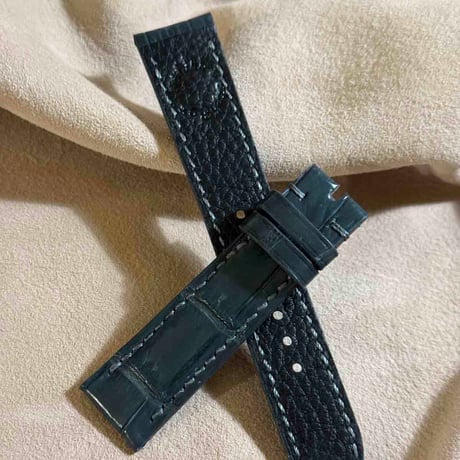 cro-1957  クロコダイル   腕時計 ベルト  ダークグレー  (ラグ幅20 mm - バックル幅18 mm)