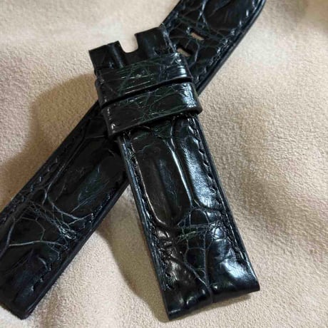 cro-1869  クロコダイル  腕時計 ベルト ブラック  (ラグ幅24 mm - バックル幅22 mm)