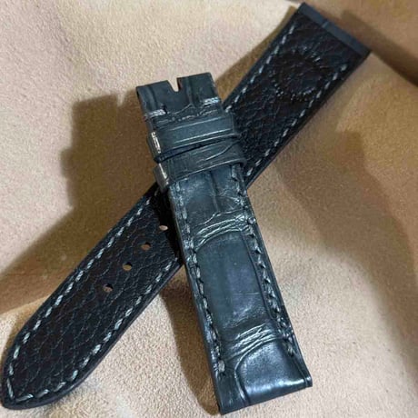 cro-1944  クロコダイル   腕時計 ベルト  ダークグレー  (ラグ幅21 mm - バックル幅18 mm)