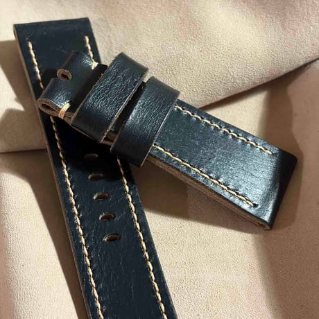 hor-243 HORWEEN クロムエクセルレザー / ブラック 腕時計ベルト (ラグ24mm - バックル幅22mm)