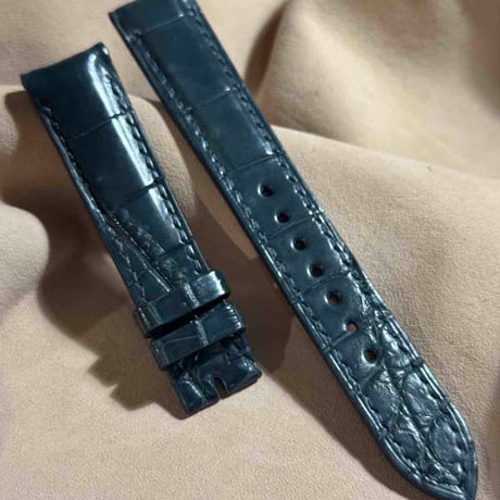 cro-1833  クロコダイル  レザー 腕時計 ベルト ブルーグレー  (ラグ幅18 mm - バックル幅16 mm)