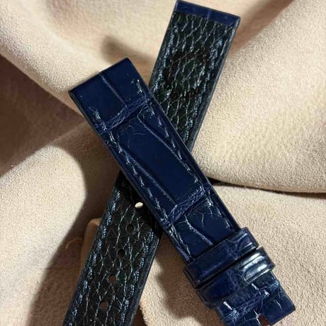 cro-2117  クロコダイル  腕時計ベルト ネイビー　(ラグ幅18 mm - バックル幅16 mm)