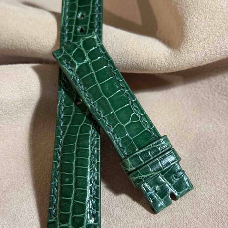 cro-1856  クロコダイル グロス仕上げ レザー 腕時計 ベルト グリーン  (ラグ幅20 mm - バックル幅18 mm)