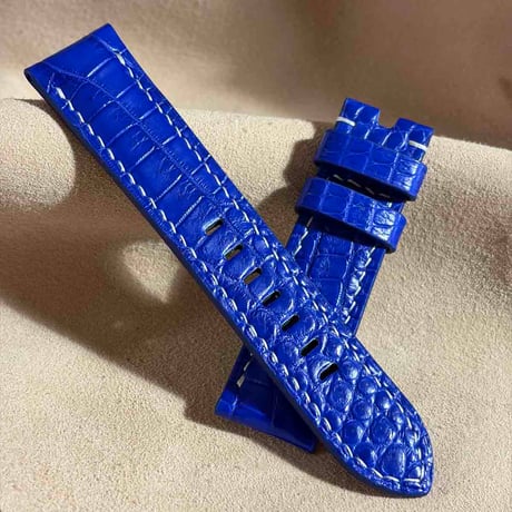 cro-2013  クロコダイル  腕時計ベルト コバルトブルー (ラグ幅22 mm - バックル幅20 mm)