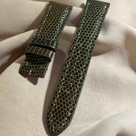 liz-289  リザード レザー 腕時計 ベルト オリーブグリーン (ラグ幅19 mm - バックル幅16 mm)