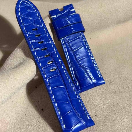cro-2022  クロコダイル  腕時計ベルト コバルトブルー (ラグ幅26 mm - バックル幅22 mm)