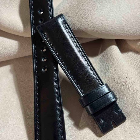 cod-317 コードバン レザー 腕時計ベルト ブラック (ラグ幅19 mm - バックル幅16 mm)