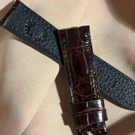 cro-1988  クロコダイル（グロス仕上）  腕時計 ベルト ダークブラウン  (ラグ幅22 mm - バックル幅 20 mm)
