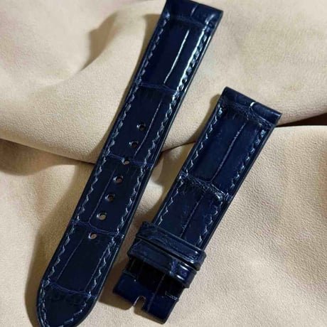cro-1886  クロコダイル  腕時計 ベルト ネイビー  (ラグ幅20 mm - バックル幅18 mm)