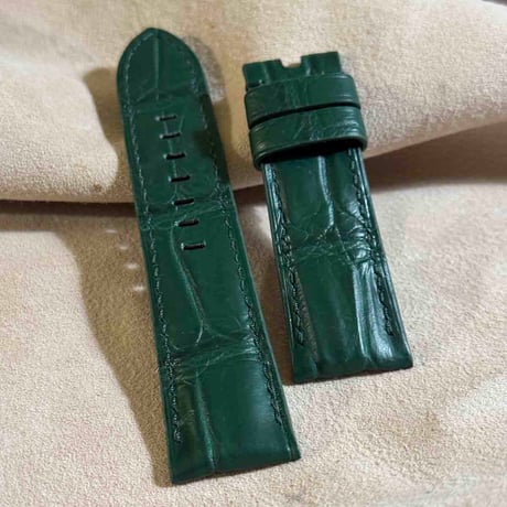 cro-1901  クロコダイル  腕時計 ベルト グリーン  (ラグ幅24 mm - バックル幅22 mm)
