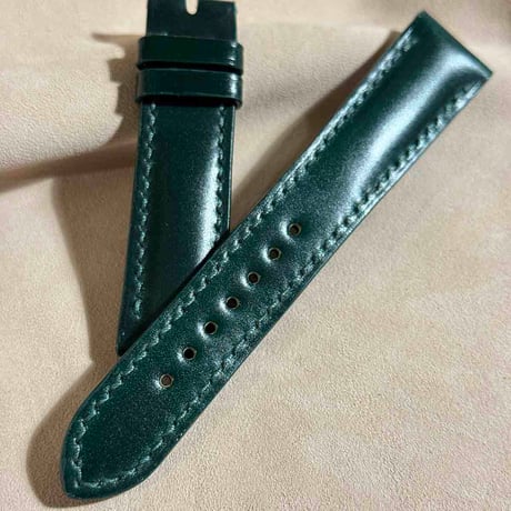 cod-278 コードバン レザー 腕時計ベルト グリーン (ラグ幅20 mm - バックル幅18 mm)