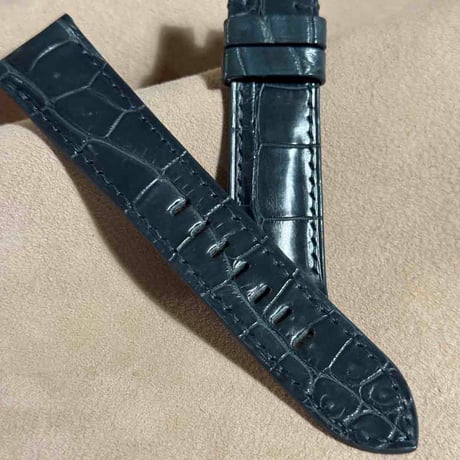 cro-1825  クロコダイル  レザー 腕時計 ベルト ブルーグレー  (ラグ幅22 mm - バックル幅20 mm)