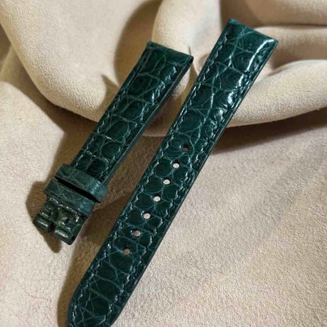 cro-1897  クロコダイル  腕時計 ベルト グリーン  (ラグ幅19 mm - バックル幅16 mm)
