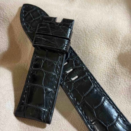 cro-1870  クロコダイル  腕時計 ベルト ブラック  (ラグ幅24 mm - バックル幅22 mm)