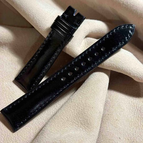 cod-306 コードバン レザー 腕時計ベルト ブラック (ラグ幅19 mm - バックル幅16 mm)