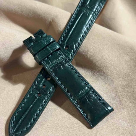 cro-1834  クロコダイル  レザー 腕時計 ベルト グリーン  (ラグ幅18 mm - バックル幅16 mm)