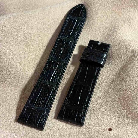 cro-2102  クロコダイル  腕時計ベルト ブラック　(ラグ幅21 mm - バックル幅18 mm)