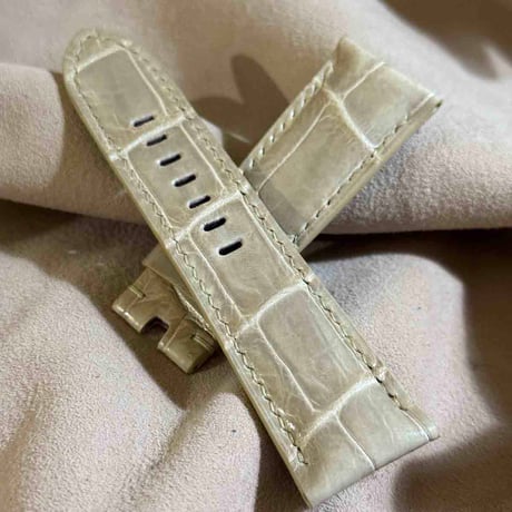 cro-1933  クロコダイル   腕時計 ベルト  グロス仕上げ ベージュ  (ラグ幅26 mm - バックル幅22 mm)
