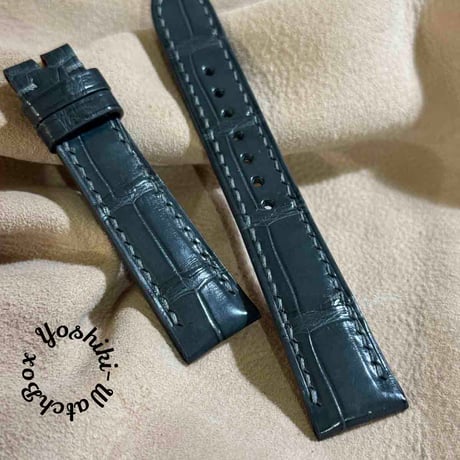 時計ベルト／クロコダイル／ブラック×シルバー／24ー19／M 時計ベルト／クロコダイル／ブラック×シルバー／24ー19／M 時計