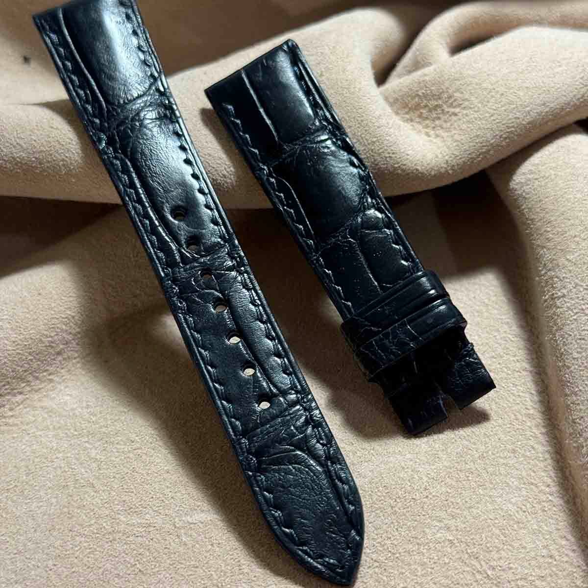 cro-1612 クロコダイル 腕時計ベルト ダークネイビー ラグ幅19 mm cro-1612 クロコダイル レザー 腕時計 ベルト ダークネイビー