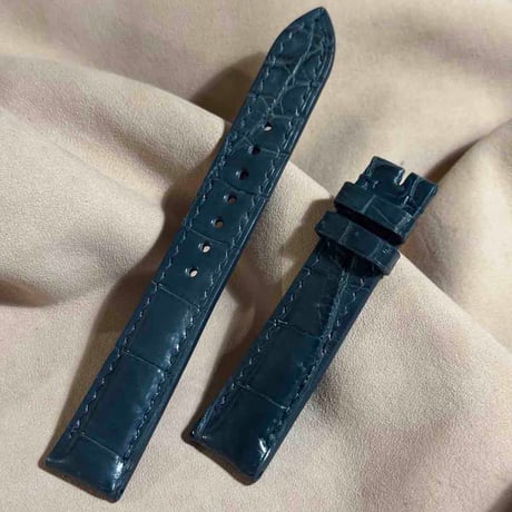 cro-1833  クロコダイル  レザー 腕時計 ベルト ブルーグレー  (ラグ幅18 mm - バックル幅16 mm)