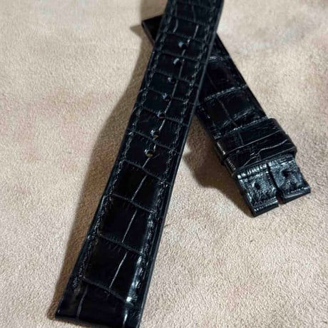 cro-1819  クロコダイル  レザー 腕時計 ベルト ブラック  (ラグ幅21 mm - バックル幅18 mm)