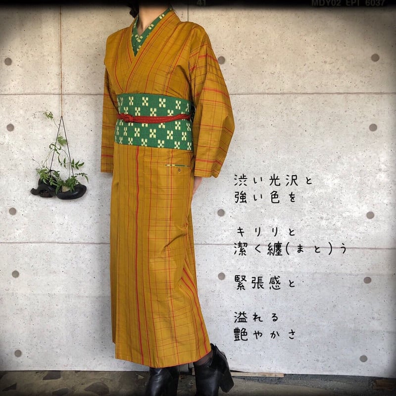 NONA☆【個性を着る・着物noワンピース】 古布リメイク 黄八丈 【公式