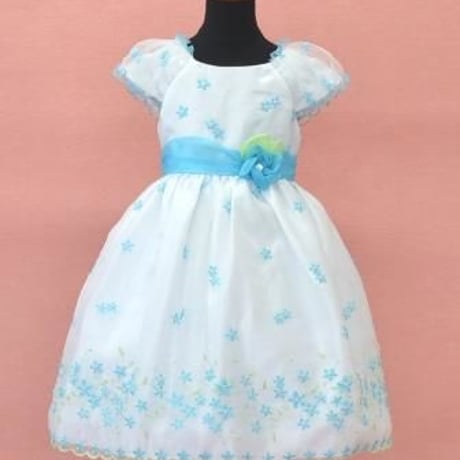 【レンタルドレス】　　　水色刺繍のふんわりさん　<ドレス丈 78cm>