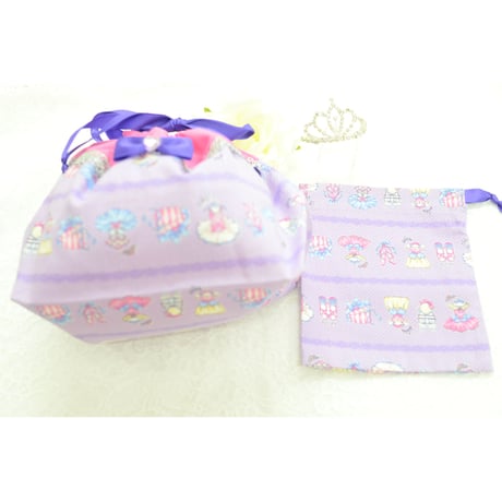 お弁当袋＆コップ袋セット　バレリーナ　パープル