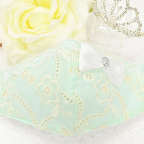 【販売商品】ふわふわパイルのプリンセスマスク　ミントのお花　子供用Ｍサイズ