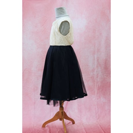 【レンタルドレス】　　　オフ白×紺のツートンカラー<ドレス丈 92cm>
