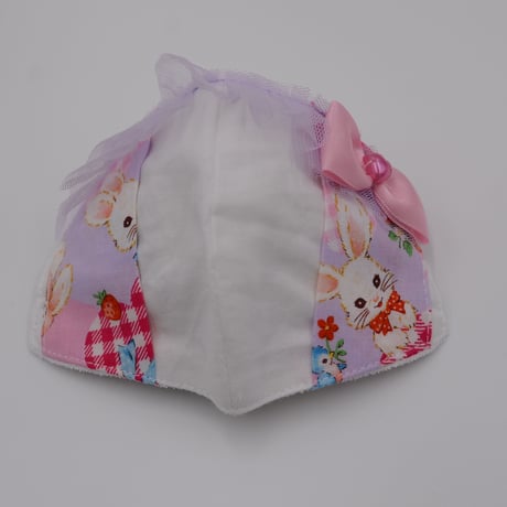 【販売商品】プリンセスマスク（不織布マスク用カバー)　かわいいうさぎ紫レース　幼児用Ｓサイズ